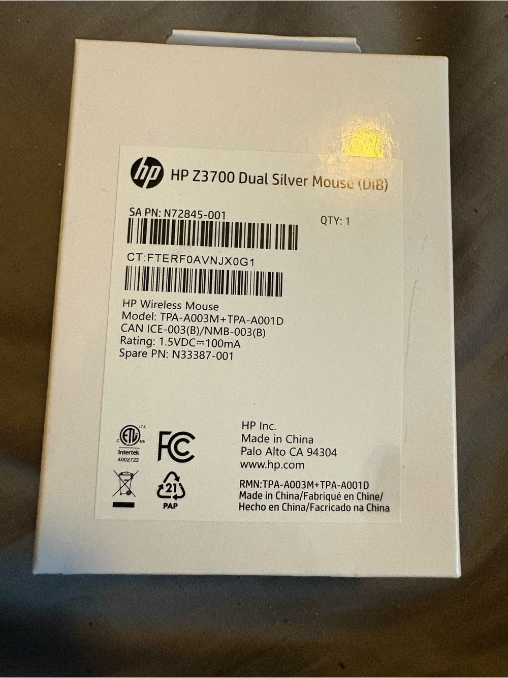 HP Z3700 Dual Silver Wireless Mouse